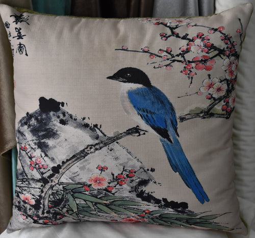 Blue bird cushion cover